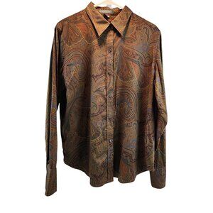 Lauren Ralph Lauren Paisley Shirt XL Earthy Boho Cotton Button Down Long Sleeve